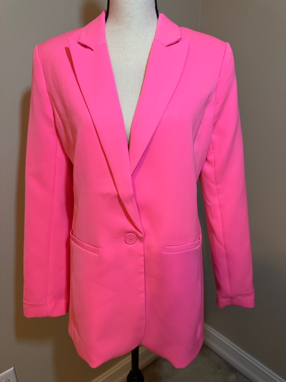 Endless Rose Hot Pink Blazer Single Button Tailored Statement Jacket Size M